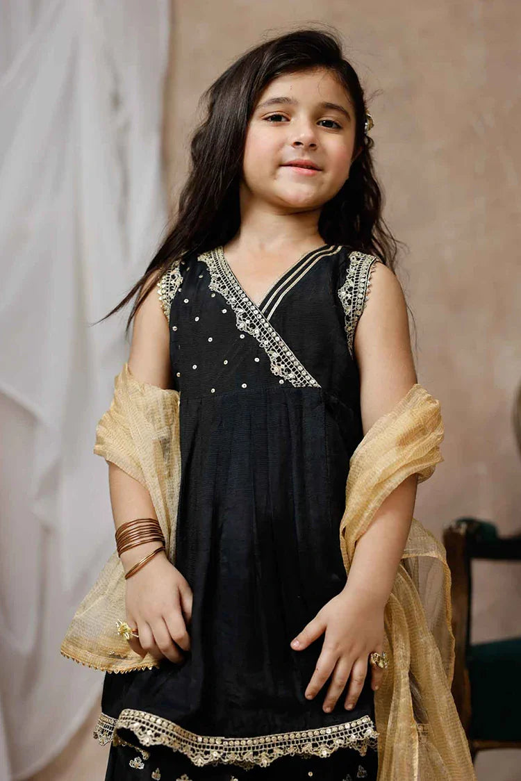 Picture of KDD-03018 | Black & Gold | Formal 3 Piece Suit | Viscose Raw Silk - Available at Raja Sahib