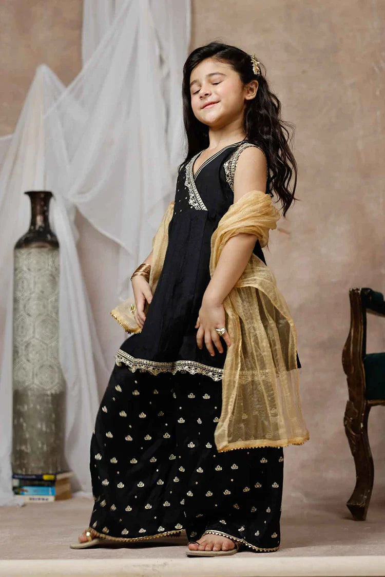 Picture of KDD-03018 | Black & Gold | Formal 3 Piece Suit | Viscose Raw Silk - Available at Raja Sahib
