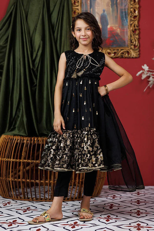 Picture of KDD-03019 | Black & Gold | Formal 3 Piece Suit | Polyester Organza Jacquard - Available at Raja Sahib