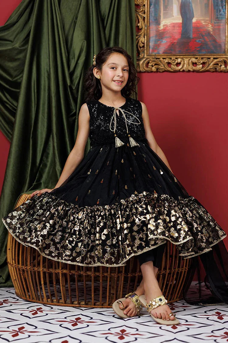 Picture of KDD-03019 | Black & Gold | Formal 3 Piece Suit | Polyester Organza Jacquard - Available at Raja Sahib