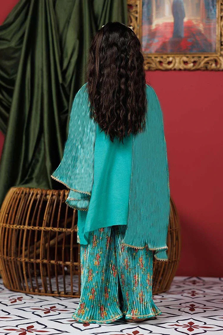 Picture of KDD-03020 | Turquoise Green & Multicolor | Formal 3 Piece Suit | Viscose Raw Silk - Available at Raja Sahib