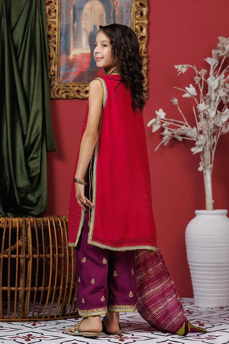 Picture of KDD-03050 | Shocking Pink & Pruple | Formal 3 Piece Suit | Viscose Crinkle Chiffon - Available at Raja Sahib