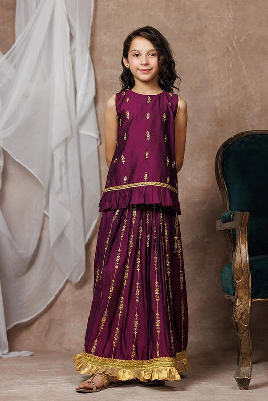 Picture of KDD-03069 | Purple & Gold | Formal 3 Piece Suit | Viscose Chambray Katan - Available at Raja Sahib