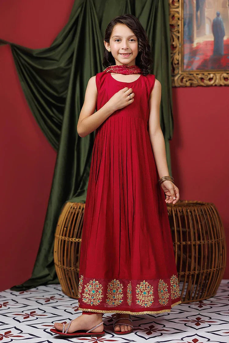 Picture of KDD-03070 | Maroon & Gold | Formal 3 Piece Suit | Viscose Chambray Katan - Available at Raja Sahib