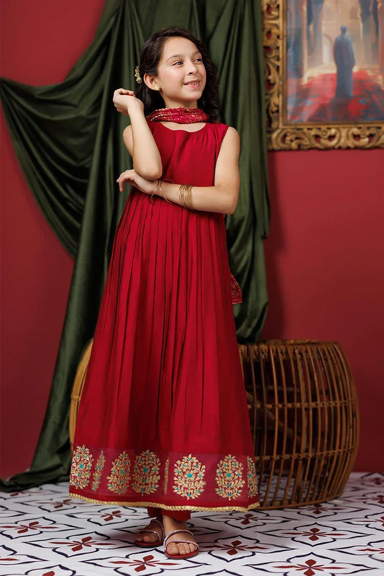 Picture of KDD-03070 | Maroon & Gold | Formal 3 Piece Suit | Viscose Chambray Katan - Available at Raja Sahib