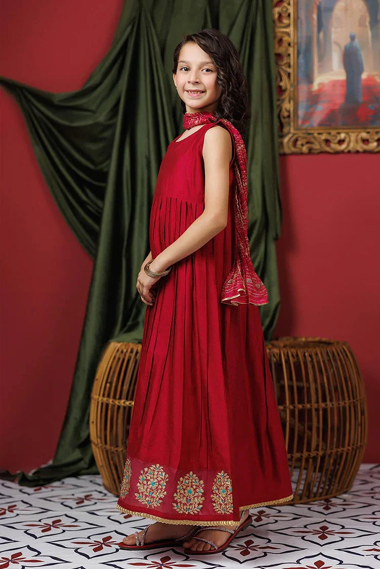 Picture of KDD-03070 | Maroon & Gold | Formal 3 Piece Suit | Viscose Chambray Katan - Available at Raja Sahib