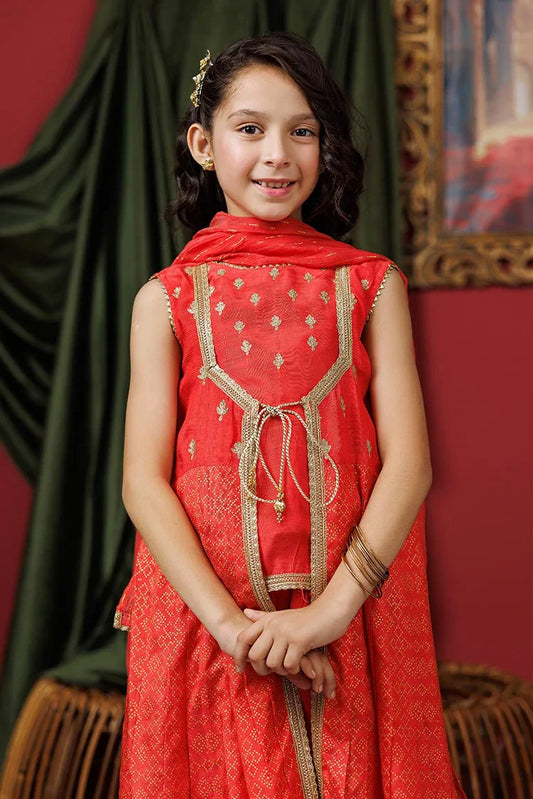 Picture of KDD-03072 | Dark Peach & Gold | Formal 3 Piece Suit | Viscose Raw-Silk - Available at Raja Sahib