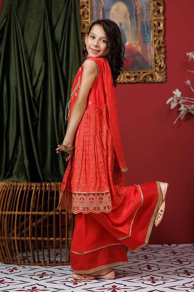 Picture of KDD-03072 | Dark Peach & Gold | Formal 3 Piece Suit | Viscose Raw-Silk - Available at Raja Sahib