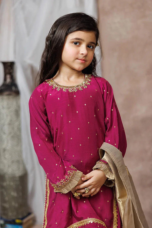 Picture of KDD-03074 | Magenta & Gold | Formal 3 Piece Suit | Viscose Raw-Silk - Available at Raja Sahib