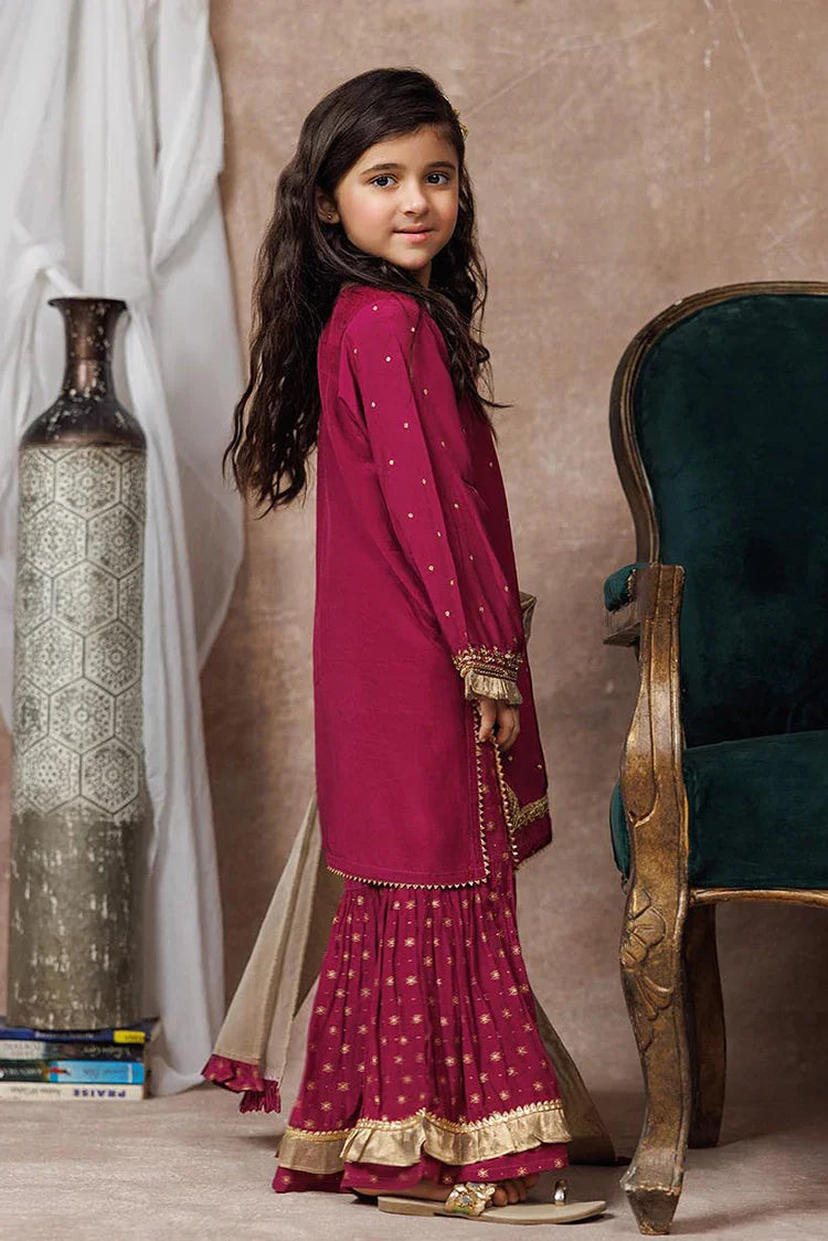 Picture of KDD-03074 | Magenta & Gold | Formal 3 Piece Suit | Viscose Raw-Silk - Available at Raja Sahib