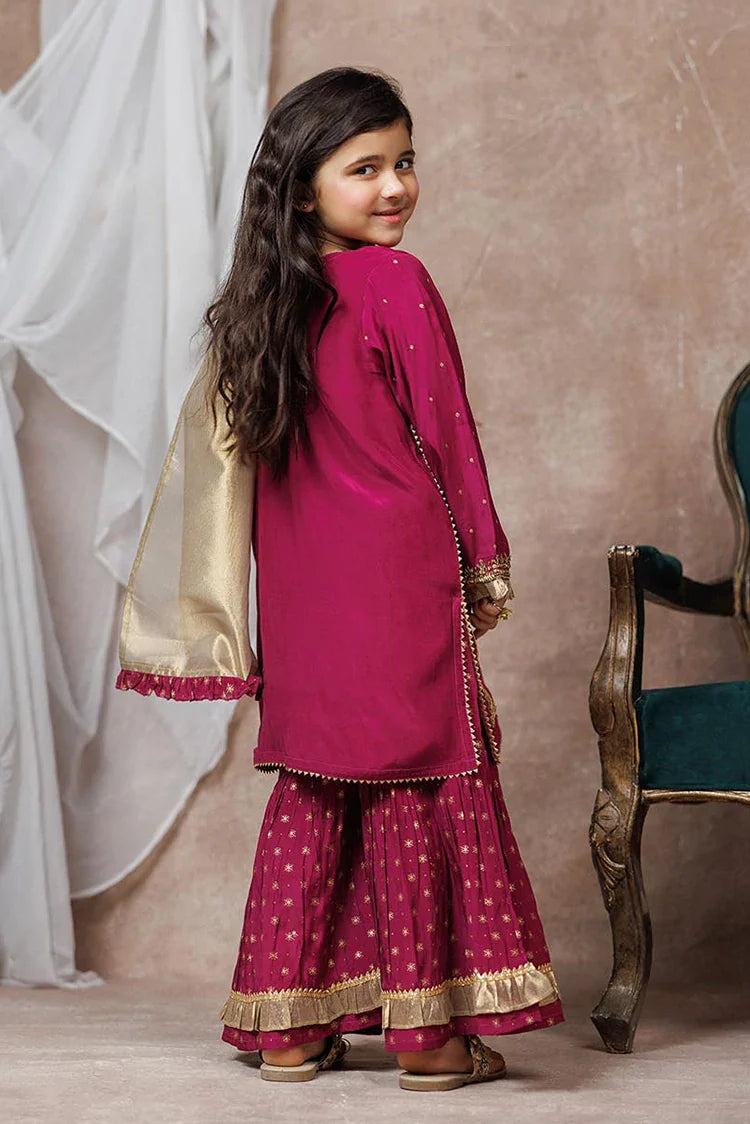 Picture of KDD-03074 | Magenta & Gold | Formal 3 Piece Suit | Viscose Raw-Silk - Available at Raja Sahib