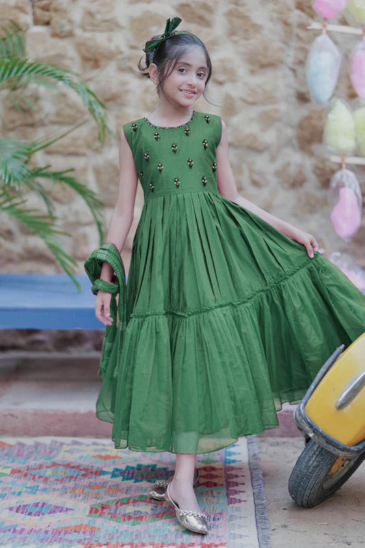 Picture of KDD-03096 | Bottle Green | Formal 3 Piece Suit | Viscose Chambray Katan - Available at Raja Sahib