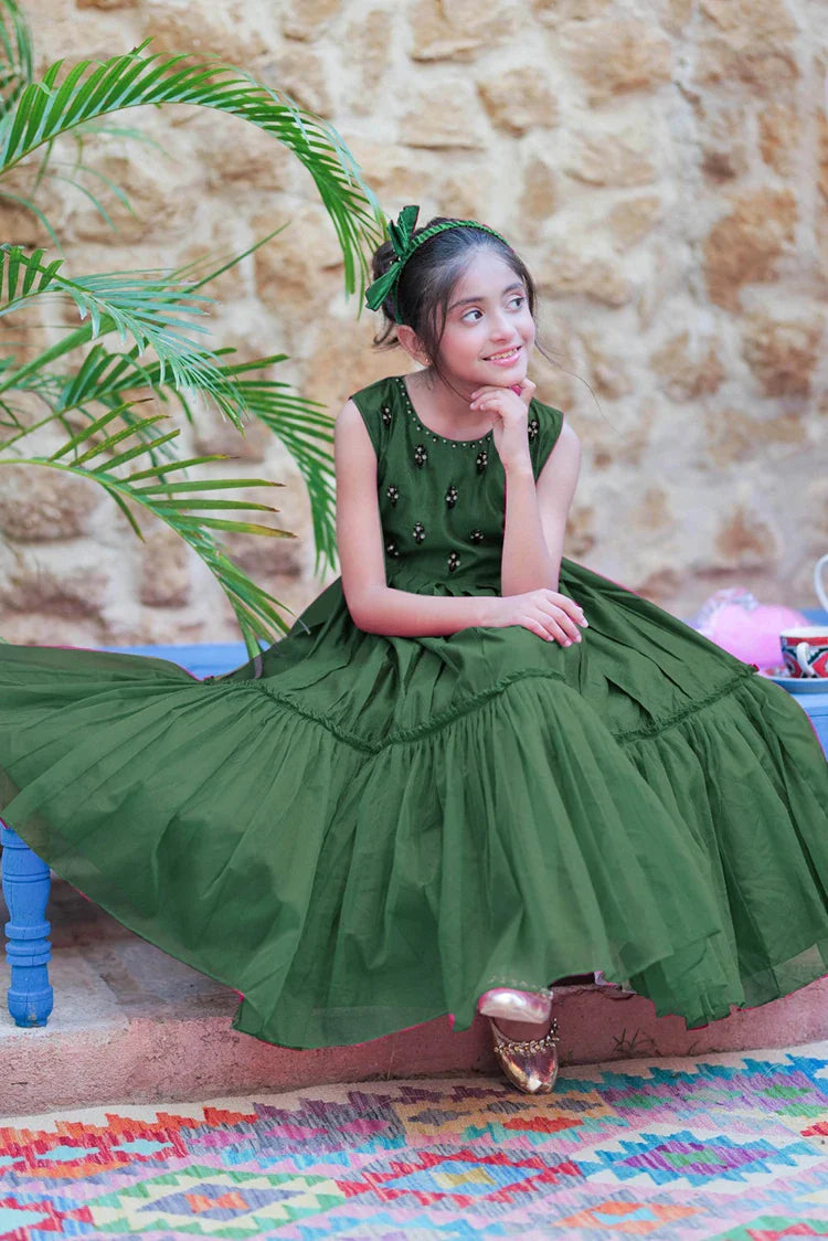 Picture of KDD-03096 | Bottle Green | Formal 3 Piece Suit | Viscose Chambray Katan - Available at Raja Sahib