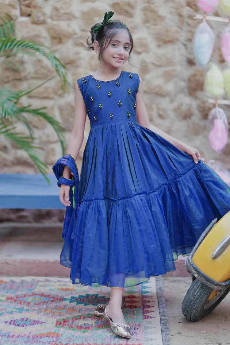 Picture of KDD-03097 | Navy Blue & Gold | Formal 3 Piece Suit | Viscose Chambray Katan - Available at Raja Sahib