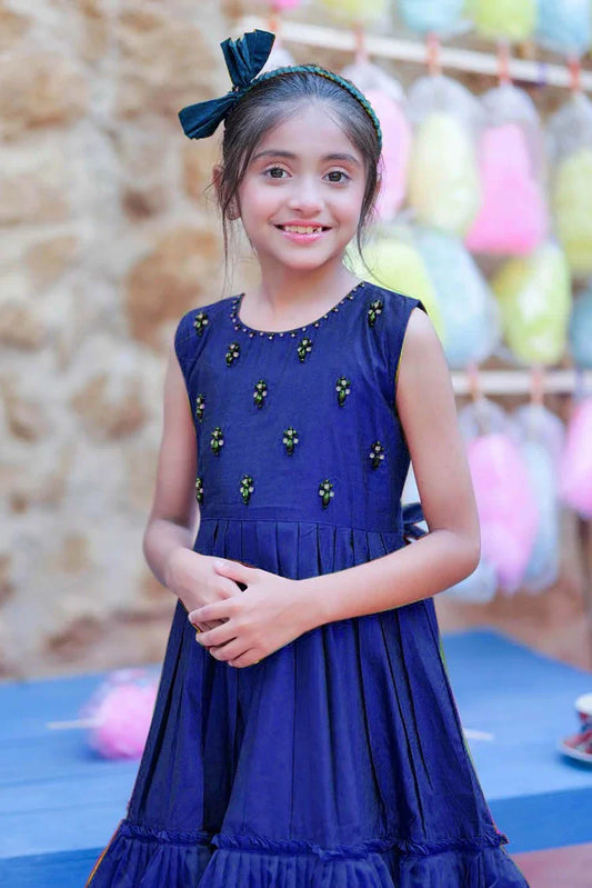 Picture of KDD-03097 | Navy Blue & Gold | Formal 3 Piece Suit | Viscose Chambray Katan - Available at Raja Sahib