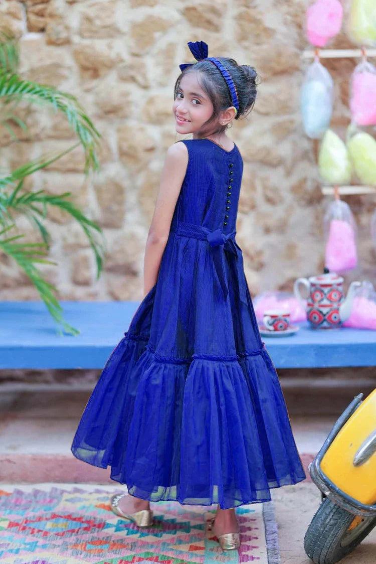 Picture of KDD-03097 | Navy Blue & Gold | Formal 3 Piece Suit | Viscose Chambray Katan - Available at Raja Sahib