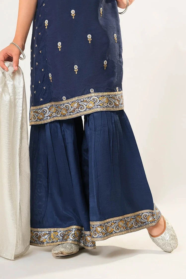 Picture of Kids formal clothes | Blue & Multicolor | Formal 3 Piece Suit | Viscose Raw-Silk | KDD-03105 - Available at Raja Sahib