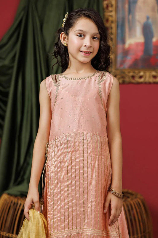 Picture of KDD-03106 | Peach & Gold | Formal 3 Piece Suit | Viscose Raw-Silk - Available at Raja Sahib