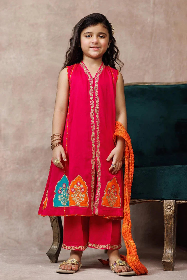 Picture of KDD-03107 | Shocking Pink & Multicolor | Formal 3 Piece Suit | Viscose Raw-Silk - Available at Raja Sahib