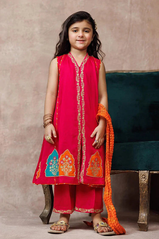 Picture of KDD-03107 | Shocking Pink & Multicolor | Formal 3 Piece Suit | Viscose Raw-Silk - Available at Raja Sahib