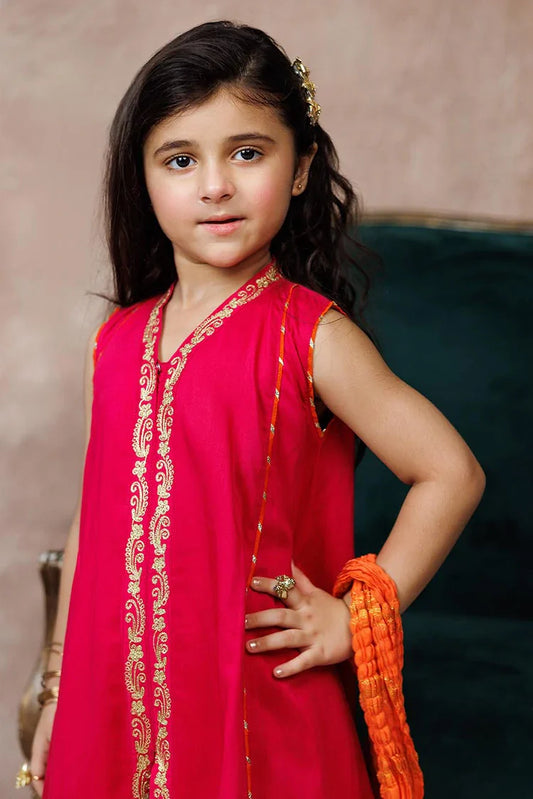 Picture of KDD-03107 | Shocking Pink & Multicolor | Formal 3 Piece Suit | Viscose Raw-Silk - Available at Raja Sahib