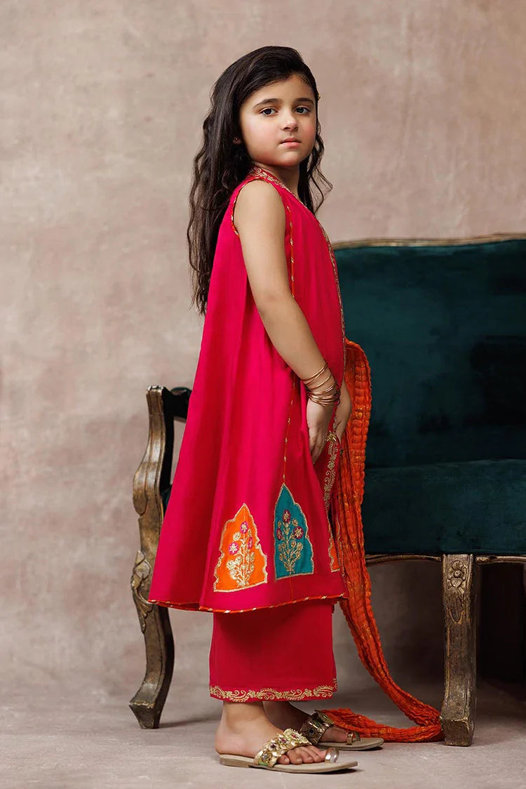 Picture of KDD-03107 | Shocking Pink & Multicolor | Formal 3 Piece Suit | Viscose Raw-Silk - Available at Raja Sahib