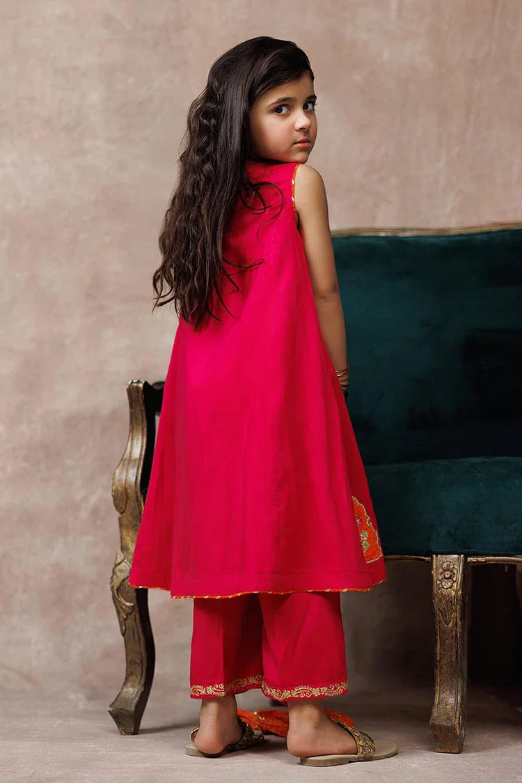 Picture of KDD-03107 | Shocking Pink & Multicolor | Formal 3 Piece Suit | Viscose Raw-Silk - Available at Raja Sahib