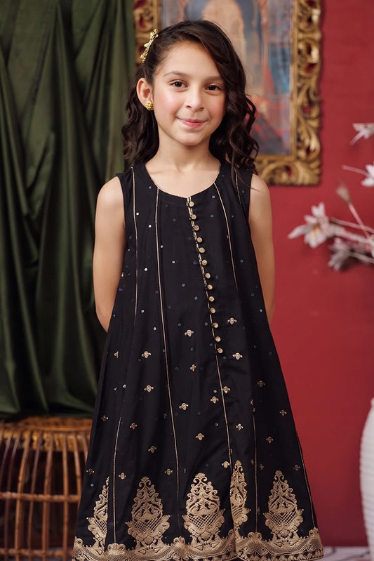 Picture of Senorita - Kids formal clothes - Black & Gold - Formal 3 Piece Suit - KDD-03157 - Available at Raja Sahib