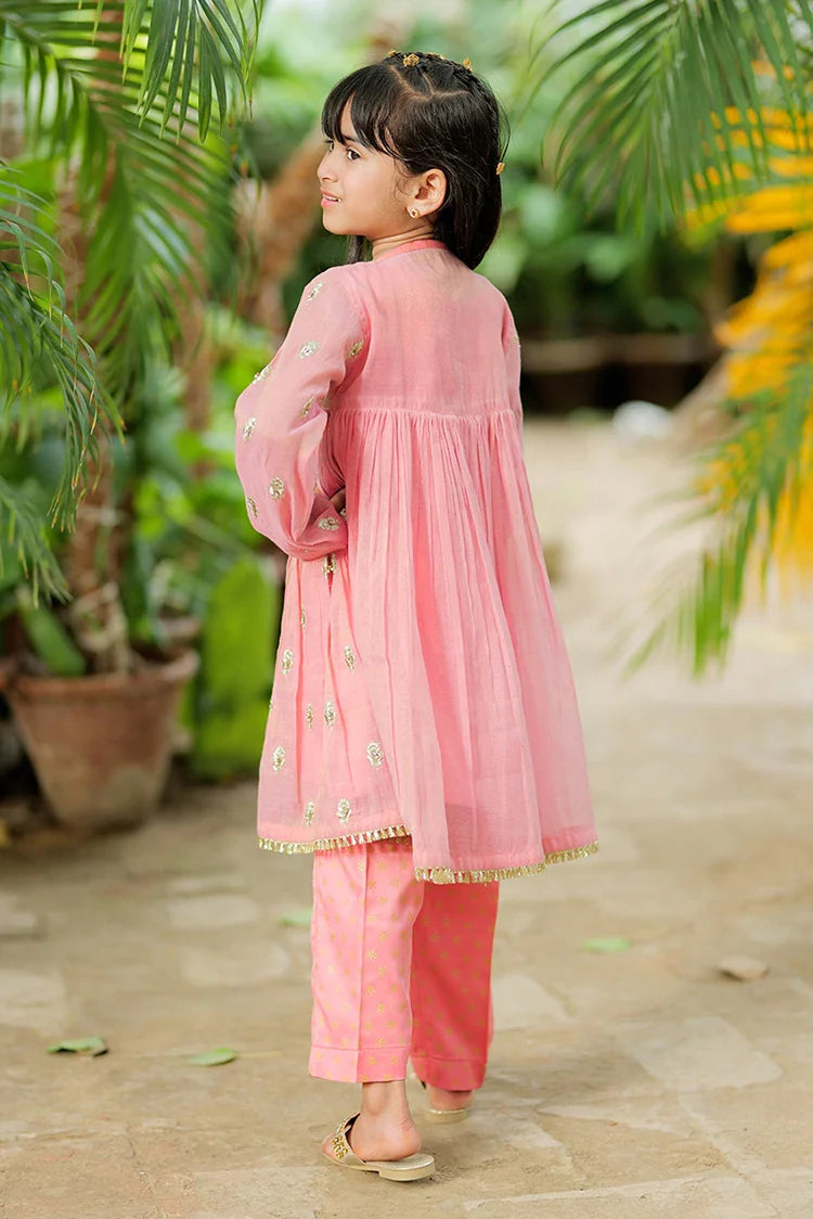 Picture of Kids formal clothes | Tea Pink & Gold | Formal 3 Piece Suit | Banarsi Masuri | KDD-03159 - Available at Raja Sahib