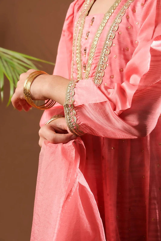 Picture of Senorita - Kids formal clothes - Peach & Dark Pink - Formal 3 Piece Suit - KDD-03220 - Available at Raja Sahib