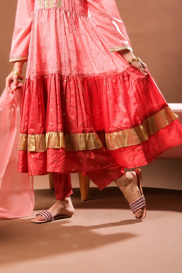 Picture of Senorita - Kids formal clothes - Peach & Dark Pink - Formal 3 Piece Suit - KDD-03220 - Available at Raja Sahib