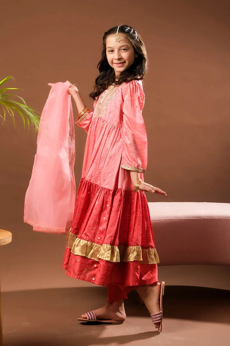 Picture of Senorita - Kids formal clothes - Peach & Dark Pink - Formal 3 Piece Suit - KDD-03220 - Available at Raja Sahib