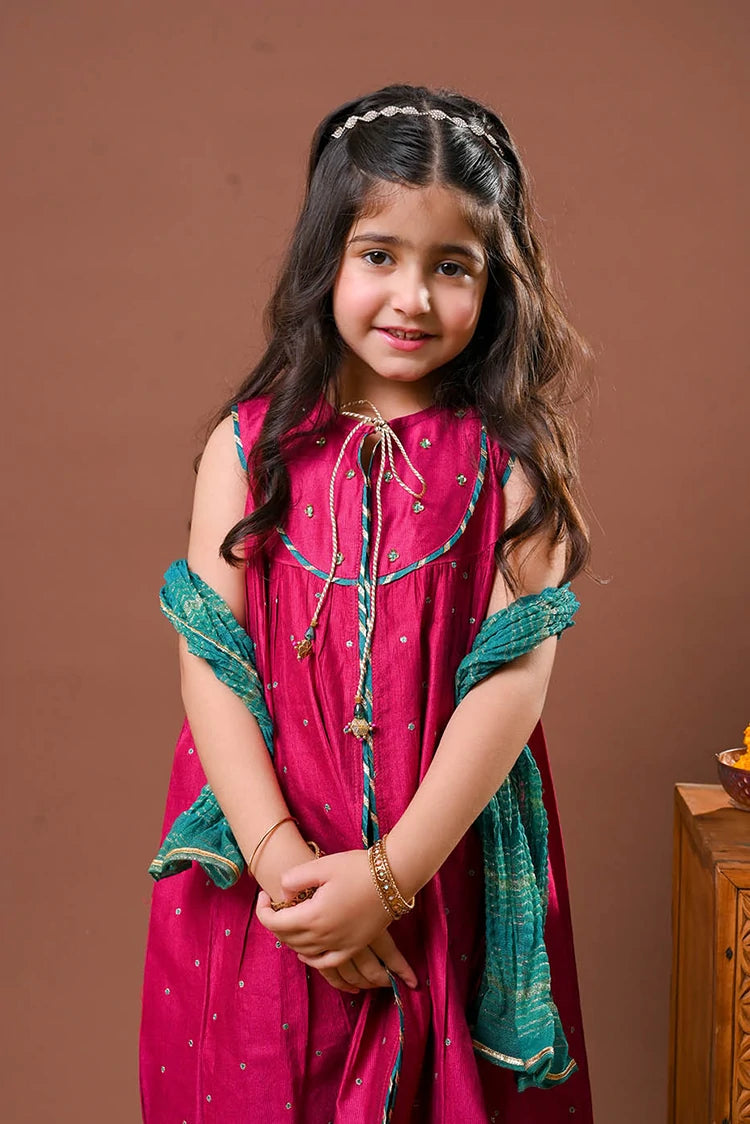 Picture of Senorita - Kids formal clothes - Shocking Pink & Multicolor - Formal 3 Piece Suit - KDD-03234 - Available at Raja Sahib
