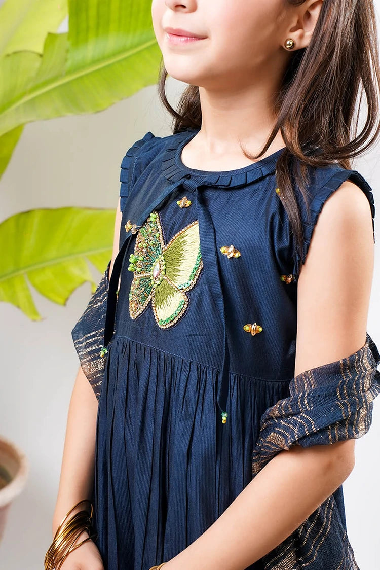 Picture of Senorita - Kids formal clothes - Navy Blue & Gold - Formal 3 Piece Suit - KDD-03236 - Available at Raja Sahib