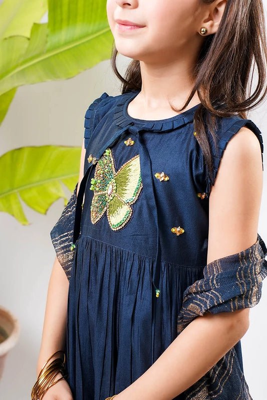 Picture of Senorita - Kids formal clothes - Navy Blue & Gold - Formal 3 Piece Suit - KDD-03236 - Available at Raja Sahib