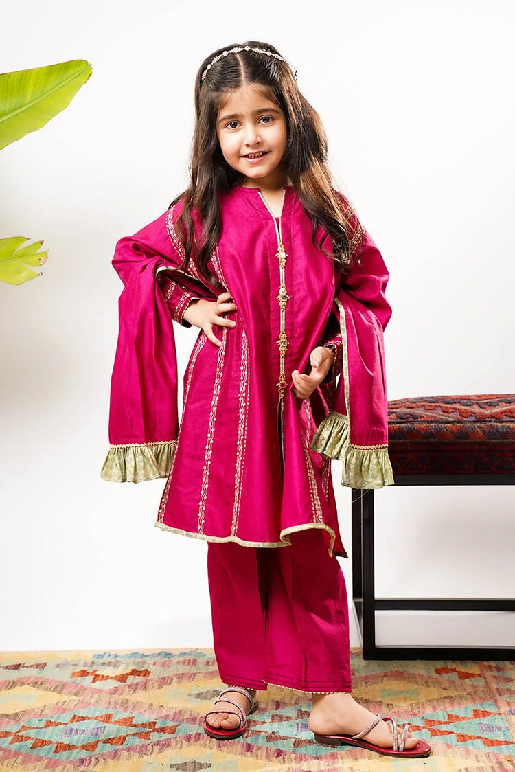 Picture of Senorita - Kids formal clothes - Pink & Gold - Formal 3 Piece Suit - KDD-03237 - Available at Raja Sahib