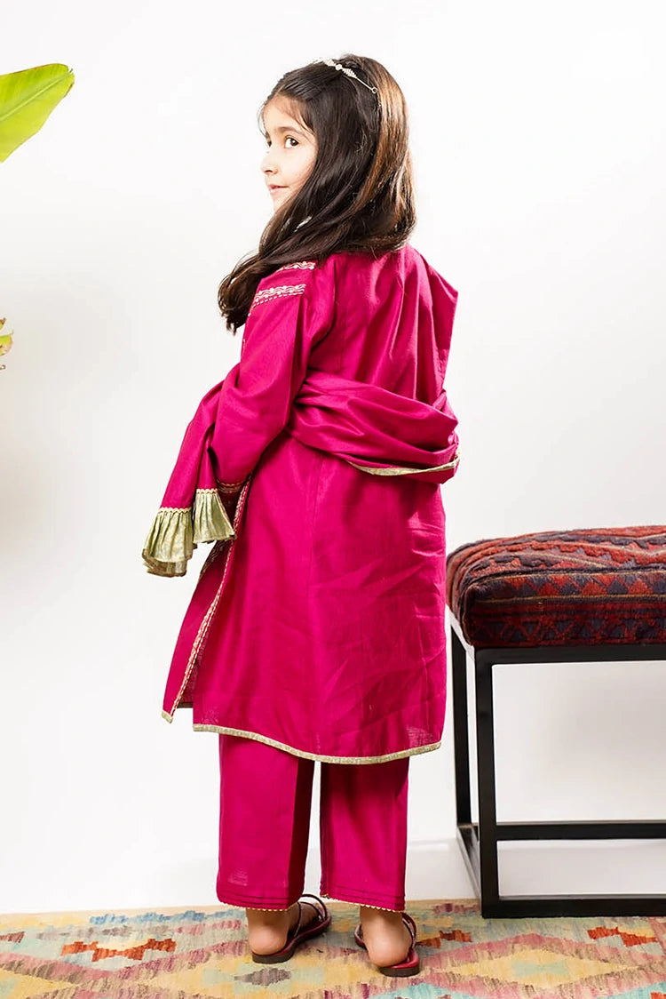 Picture of Senorita - Kids formal clothes - Pink & Gold - Formal 3 Piece Suit - KDD-03237 - Available at Raja Sahib
