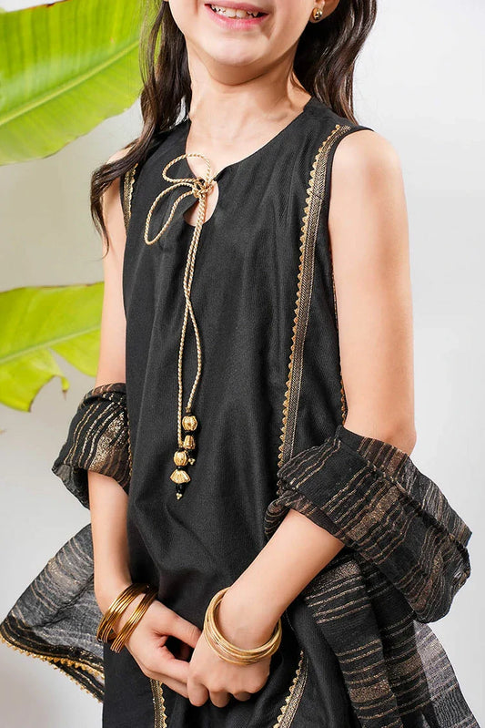 Picture of KDD-03239 | Black & Gold | Formal 3 Piece Suit | Viscose Chambry Katan - Available at Raja Sahib