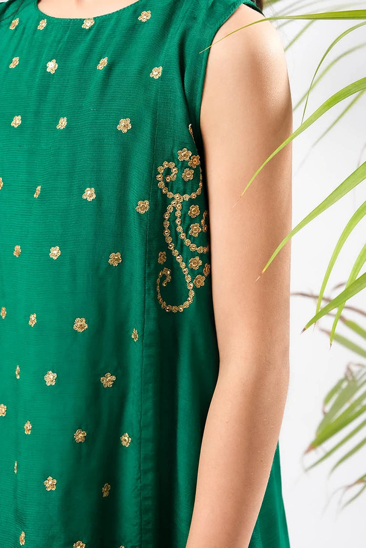 Picture of Senorita - Kids formal clothes - T.Green/Gold - Formal 3 Piece Suit - KDD-03279 - Available at Raja Sahib