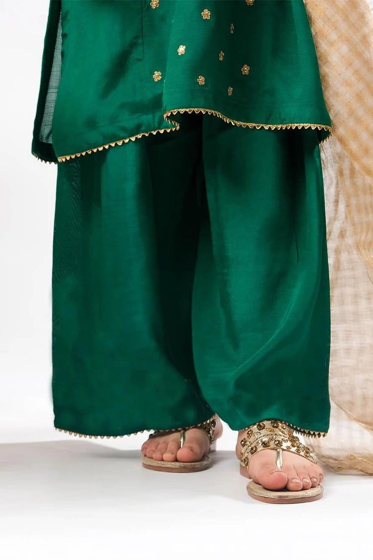 Picture of Senorita - Kids formal clothes - T.Green/Gold - Formal 3 Piece Suit - KDD-03279 - Available at Raja Sahib
