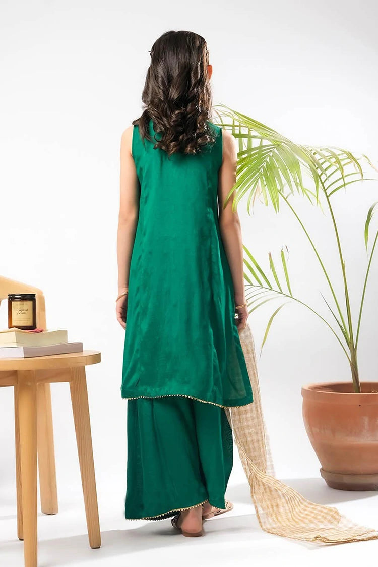 Picture of Senorita - Kids formal clothes - T.Green/Gold - Formal 3 Piece Suit - KDD-03279 - Available at Raja Sahib