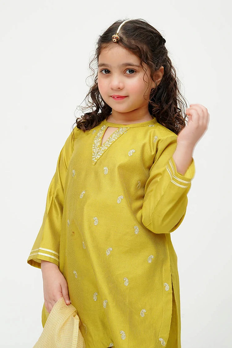 Picture of Senorita - Winter Formal Dress - Yellow & Gold - 3 Piece - KDD-03665 - Available at Raja Sahib