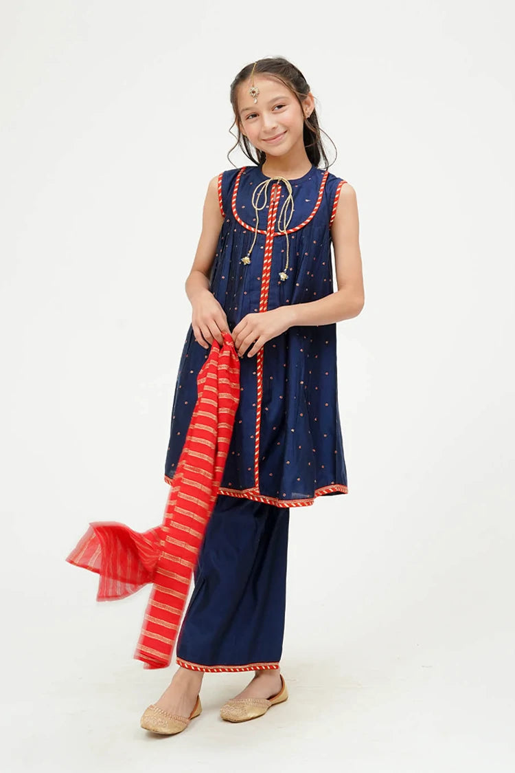 Picture of Senorita - Kids formal Dress - Blue & Multicolor - 3 Piece - KDD-03678 - Available at Raja Sahib