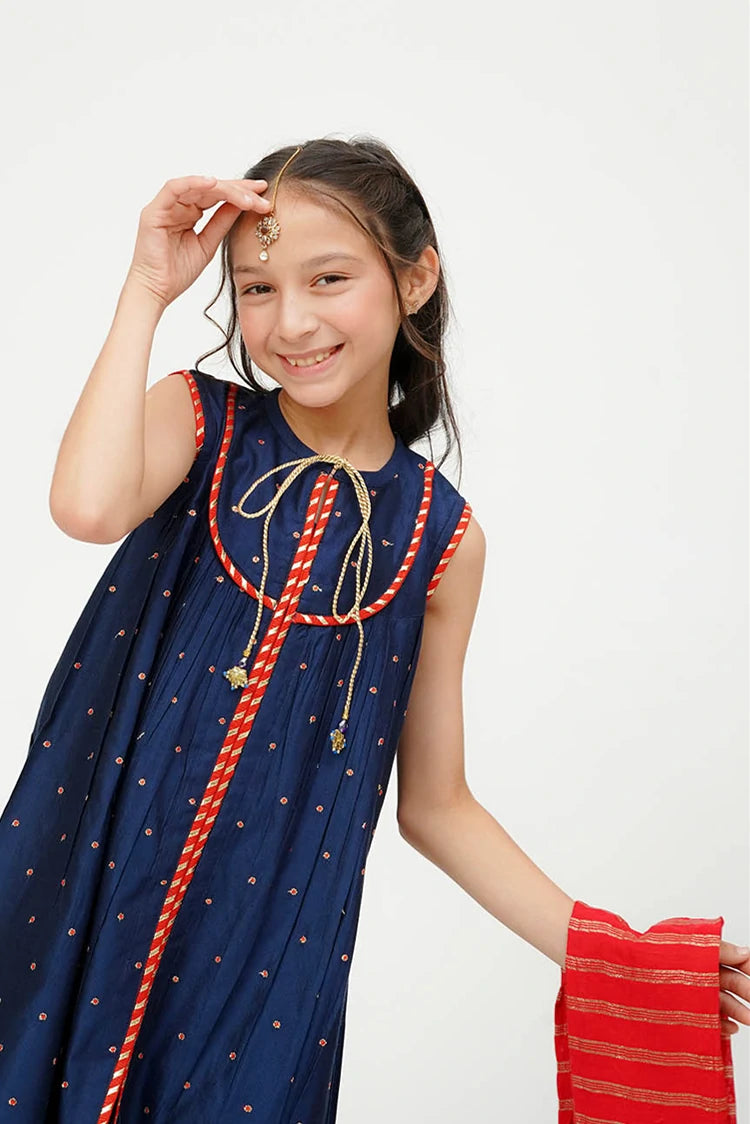 Picture of Senorita - Kids formal Dress - Blue & Multicolor - 3 Piece - KDD-03678 - Available at Raja Sahib