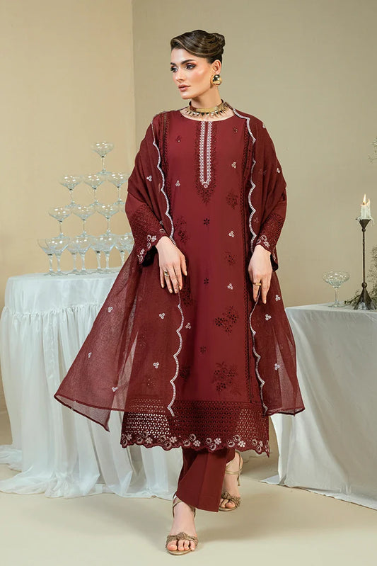 Picture of Kaanthaa - Kunes - Bayon Silk Unstitched - 3 Piece - 0010 - Maroon - Available at Raja Sahib