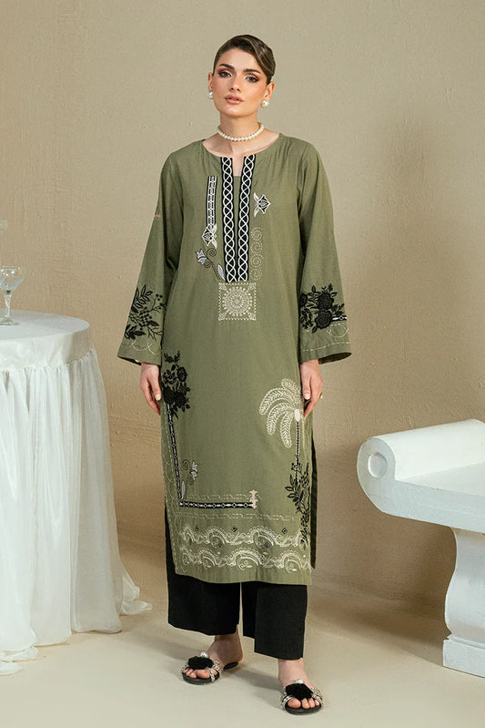 Picture of Kaanthaa - Cotton Dobby Stitched - 2 Piece - Kep-03 - Olive - Available at Raja Sahib