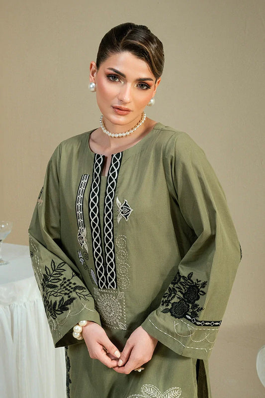Picture of Kaanthaa - Cotton Dobby Stitched - 2 Piece - Kep-03 - Olive - Available at Raja Sahib