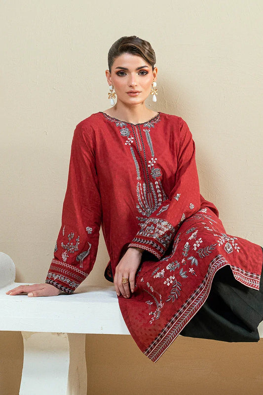 Picture of Kaanthaa - Cotton Broche Stitched - 2 Piece - Kep-04 - Red - Available at Raja Sahib