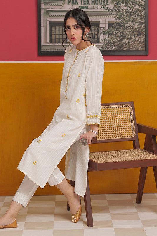 Picture of Senorita - LAC-02226 | White & Multi | Casual 2 Piece Suit  | Cotton Yarn dyed Dobby - Available at Raja Sahib