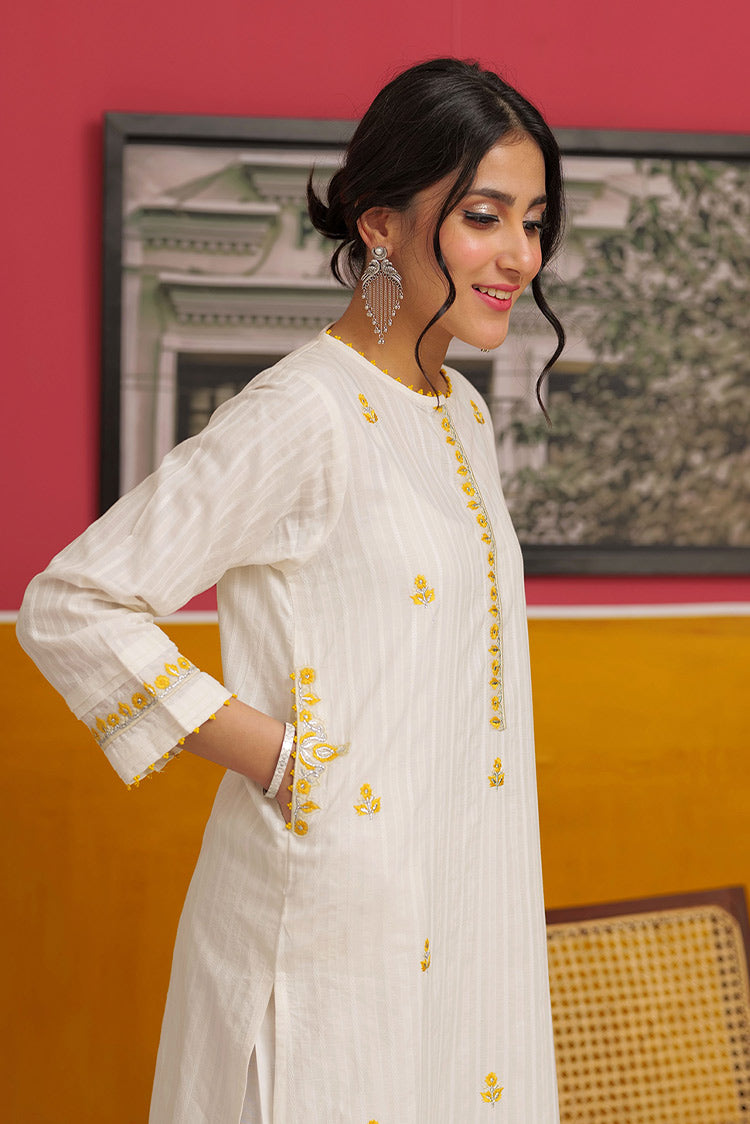 Picture of Senorita - LAC-02226 | White & Multi | Casual 2 Piece Suit  | Cotton Yarn dyed Dobby - Available at Raja Sahib